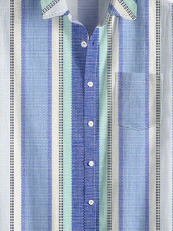 Striped Print Chest Pocket Short Sleeve Bowling Shirt