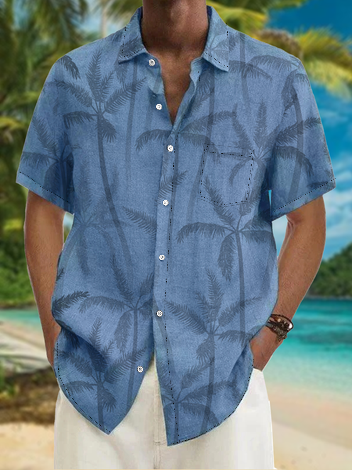 Coconut Tree Chest Pocket Short Sleeve Resort Shirt