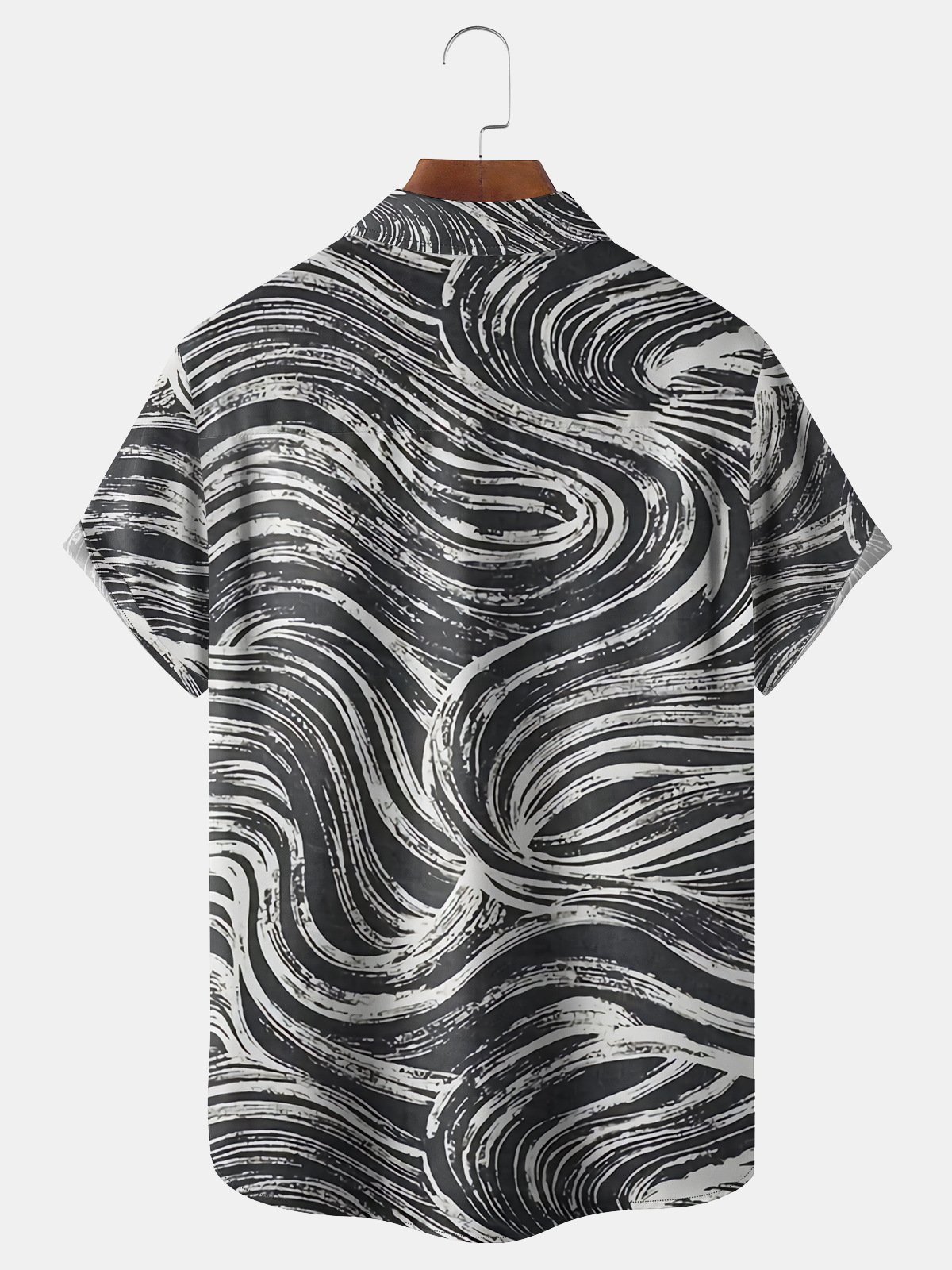 Art Curve Lines Chest Pocket Short Sleeve Casual Shirt