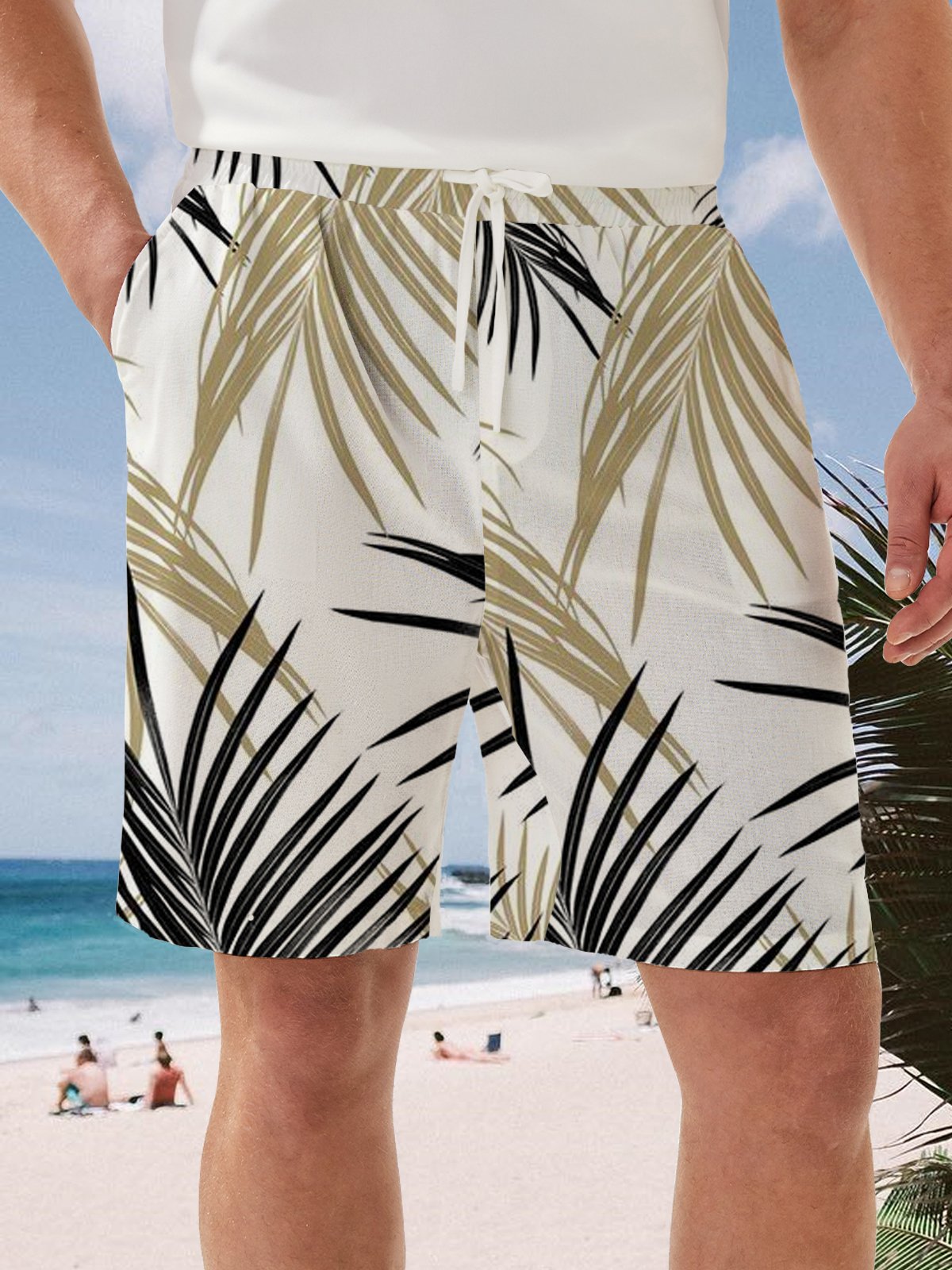 Palm Leaf Drawstring Bermuda Casual Short