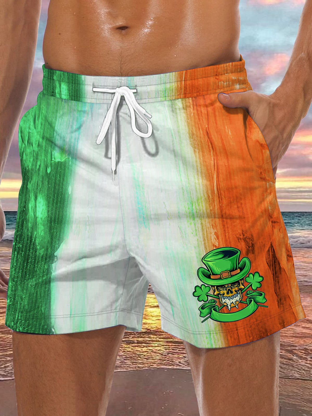 St. Patrick's Day Drawstring Beach Shorts