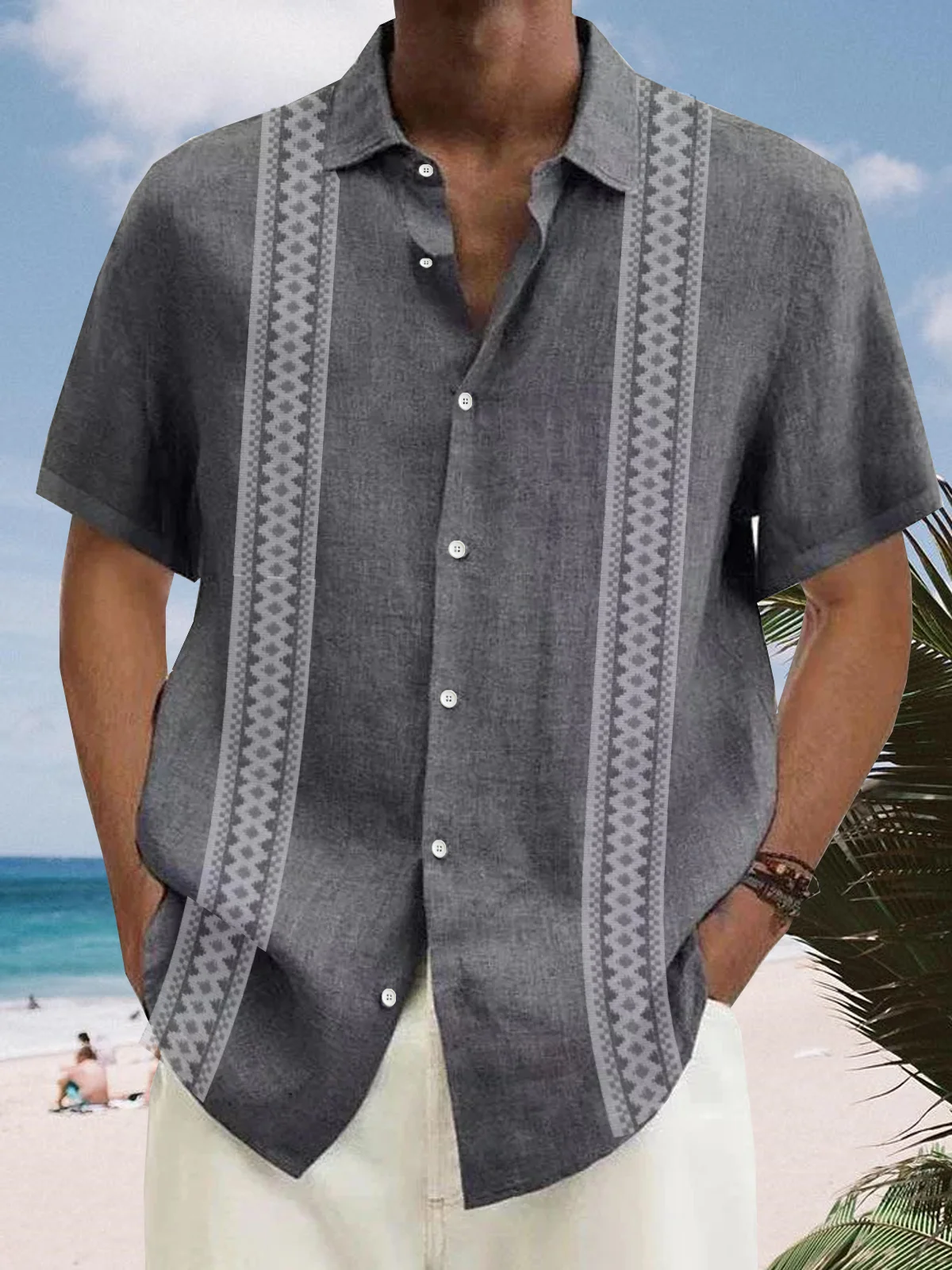 Striped Short Sleeve Bowling Shirt