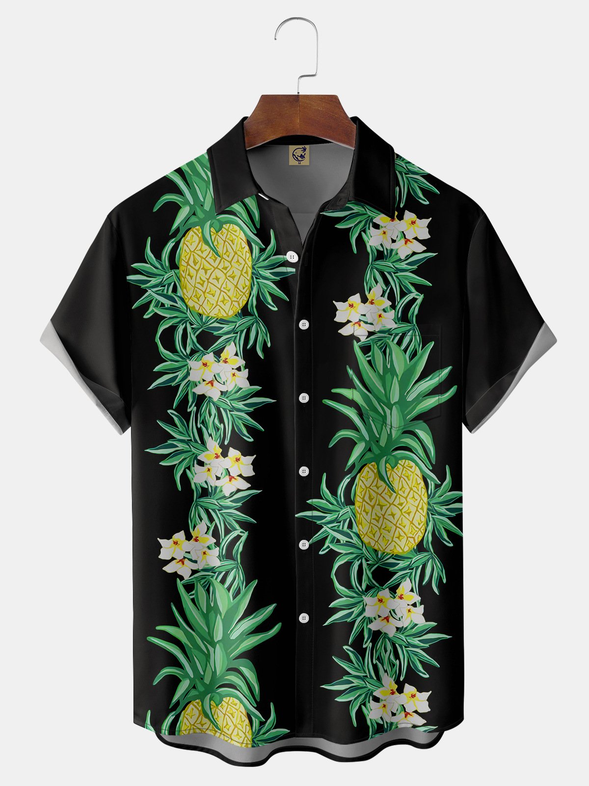 Fruit Pineapple Chest Pocket Short Sleeve Hawaiian Shirt