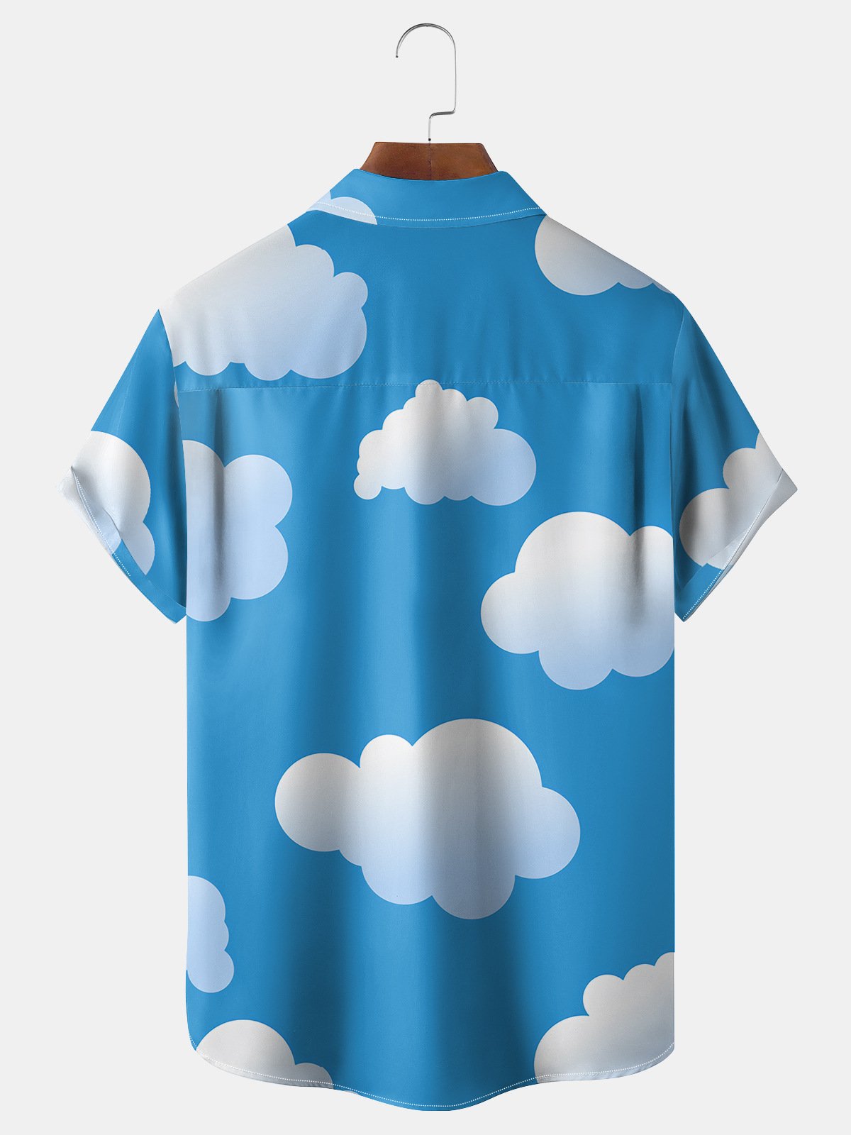Sky Clouds Chest Pocket Short Sleeve Casual Shirt