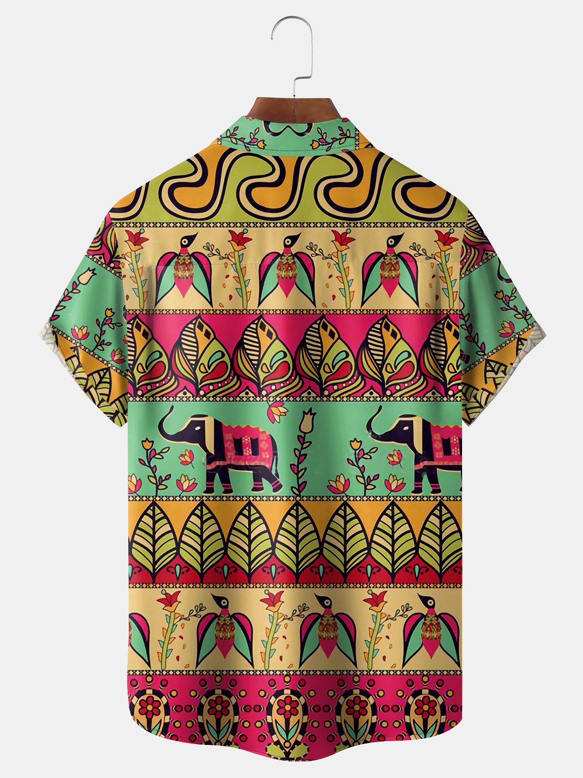 Ethnic Pattern Chest Pocket Short Sleeve Hawaiian Shirt