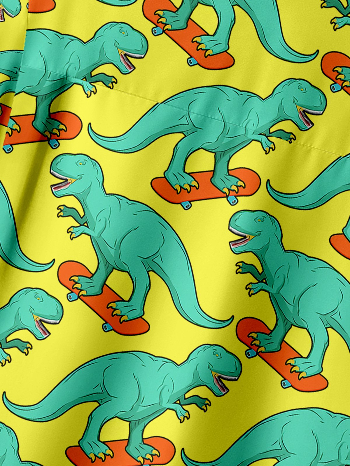 Animal Dinosaur Chest Pocket Short Sleeve Casual Shirt
