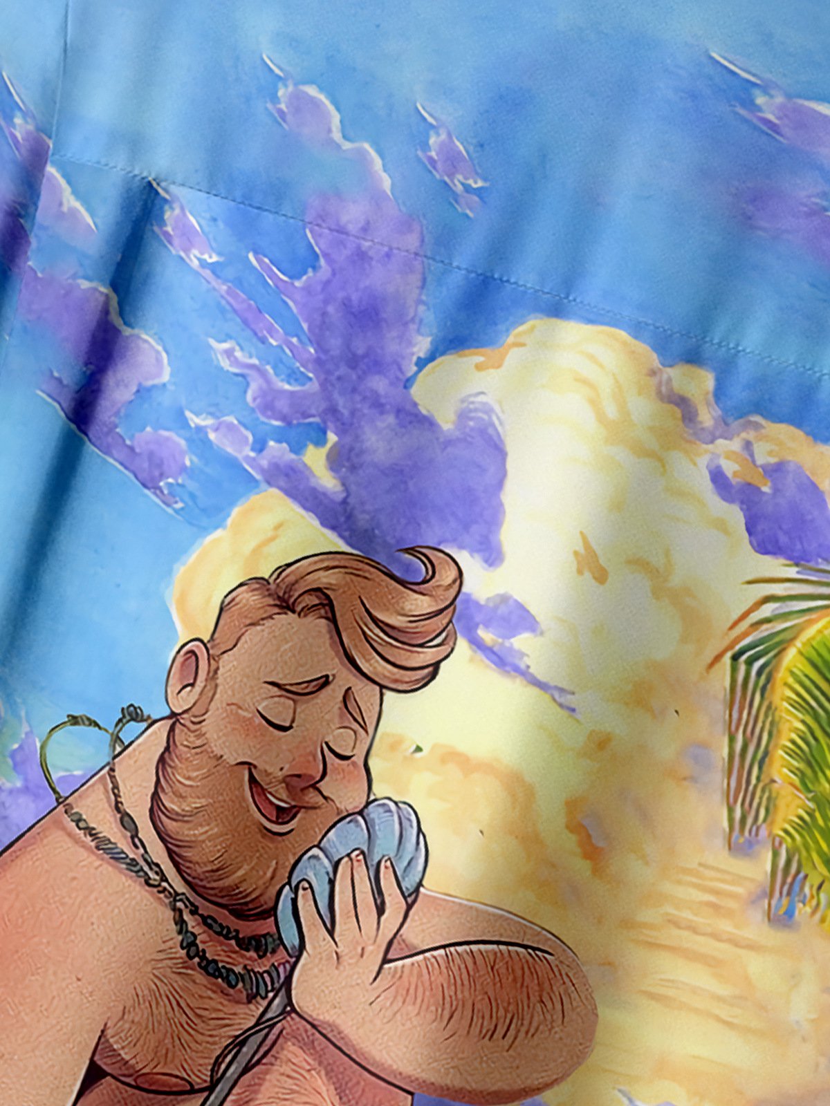 Mermaid Coconut Tree Chest Pocket Short Sleeve Hawaiian Shirt