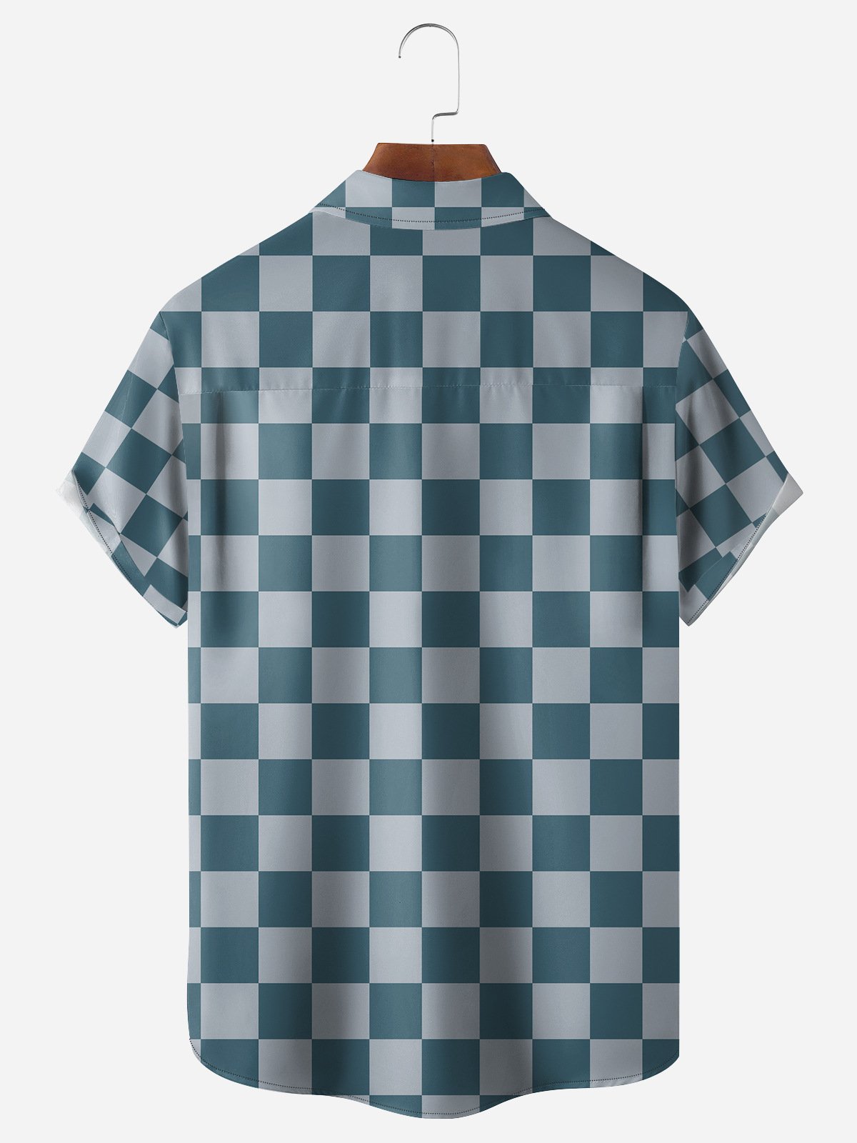 Geometric Check Chest Pocket Short Sleeve Bowling Shirt