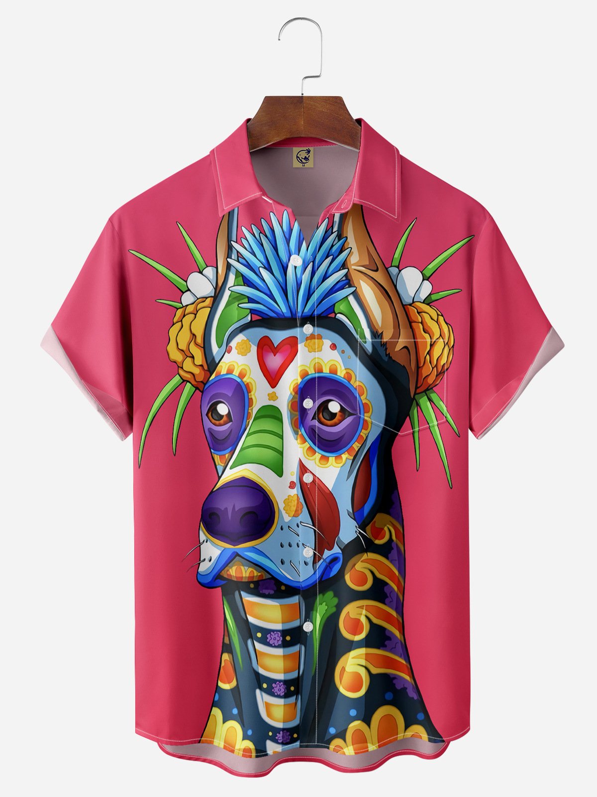 Art Doberman Dog Chest Pocket Short Sleeve Casual Shirt