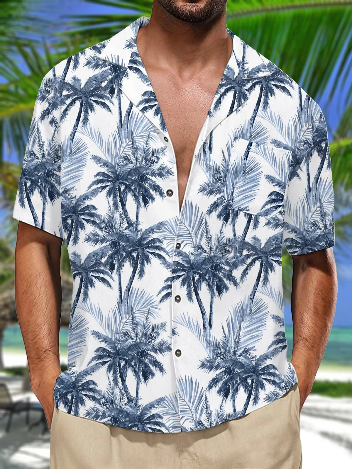 Coconut Tree Chest Pocket Short Sleeve Resort Shirt