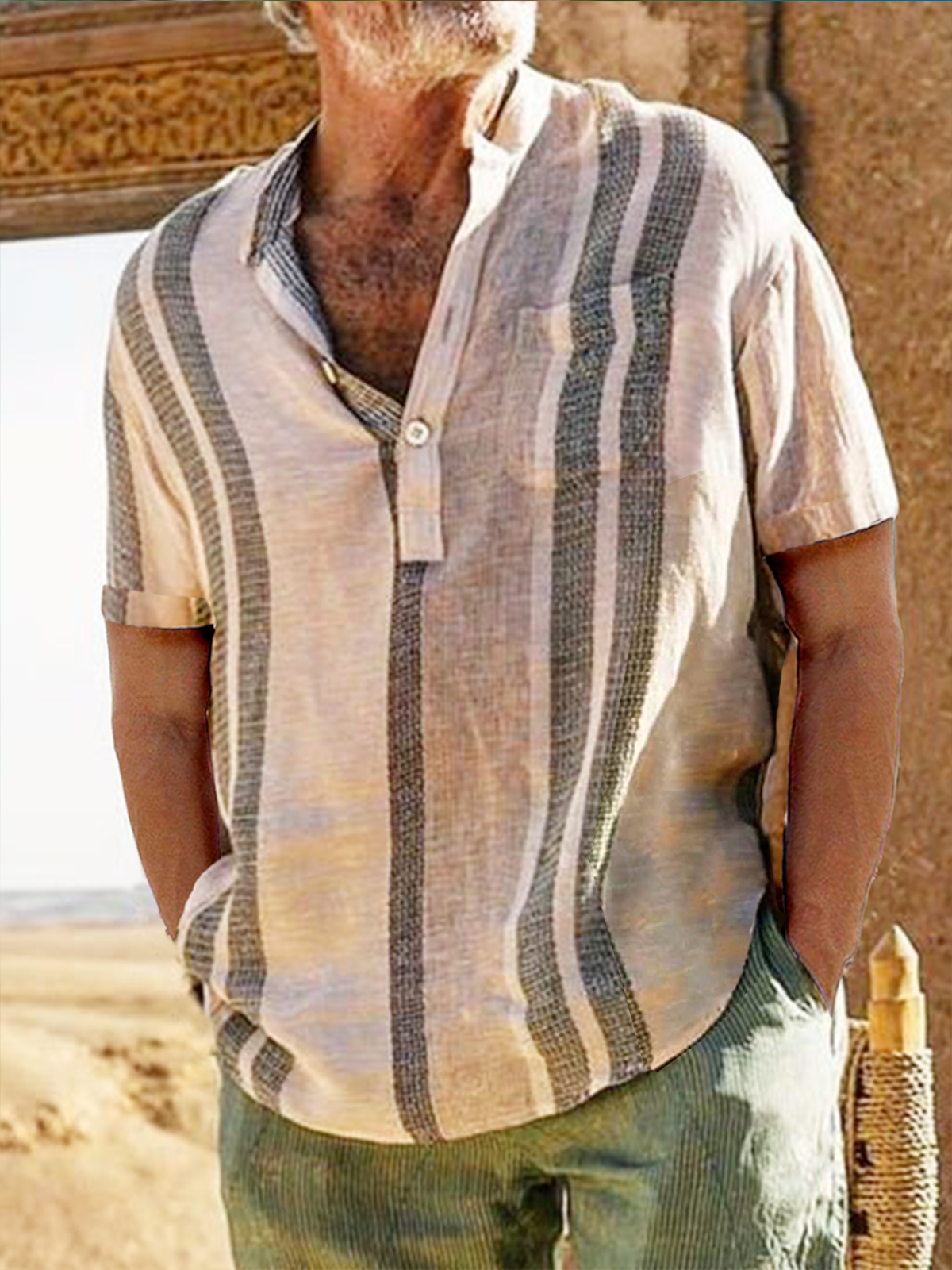 Striped Chest Pocket Short Sleeve Shirt