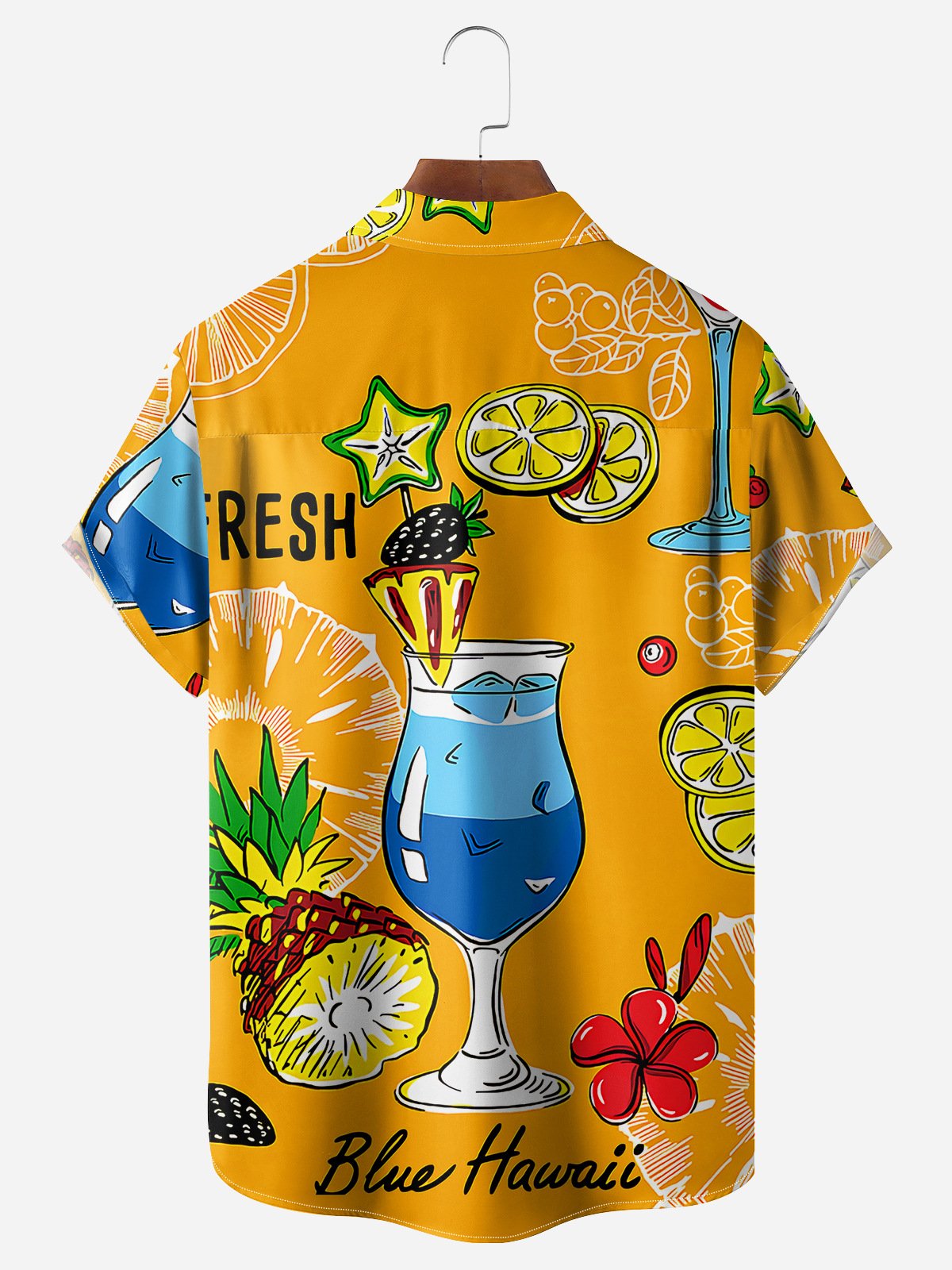 Cocktail Fruit Chest Pockets Short Sleeves Hawaiian Shirts
