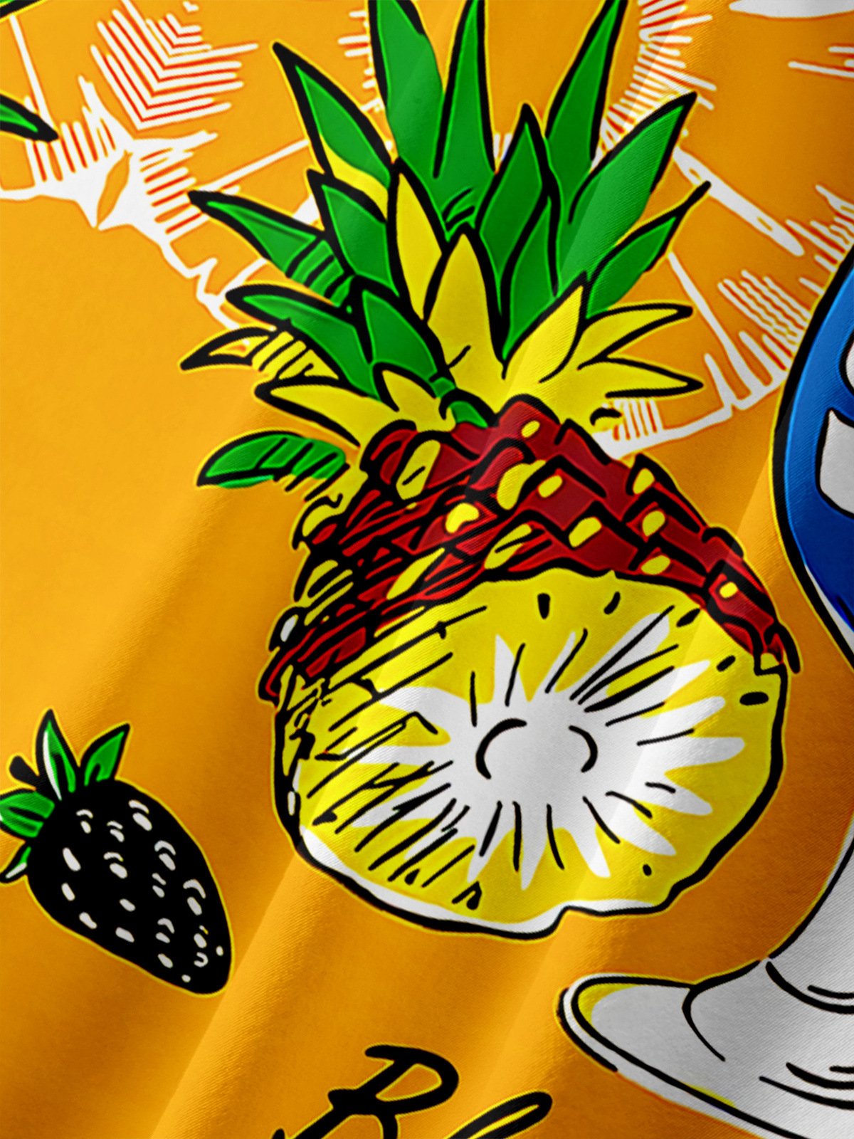 Cocktail Fruit Chest Pockets Short Sleeves Hawaiian Shirts