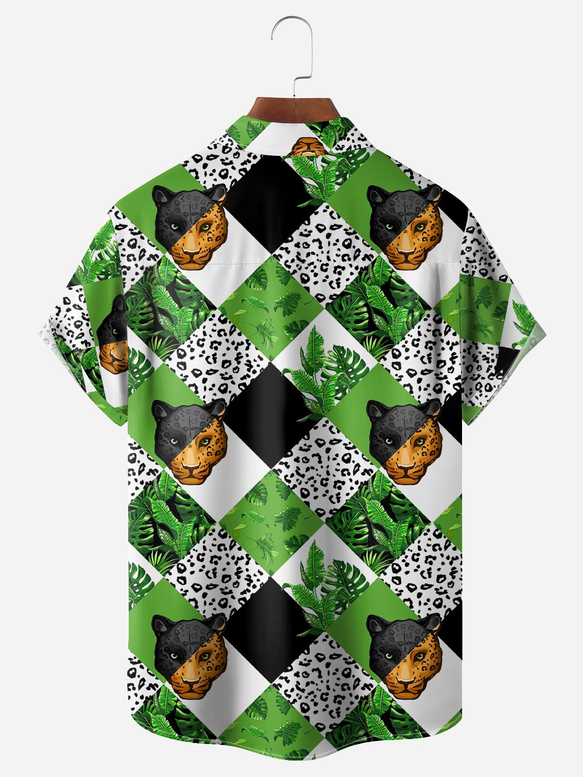 Leopard Print Chest Pocket Short Sleeve Hawaiian Shirt