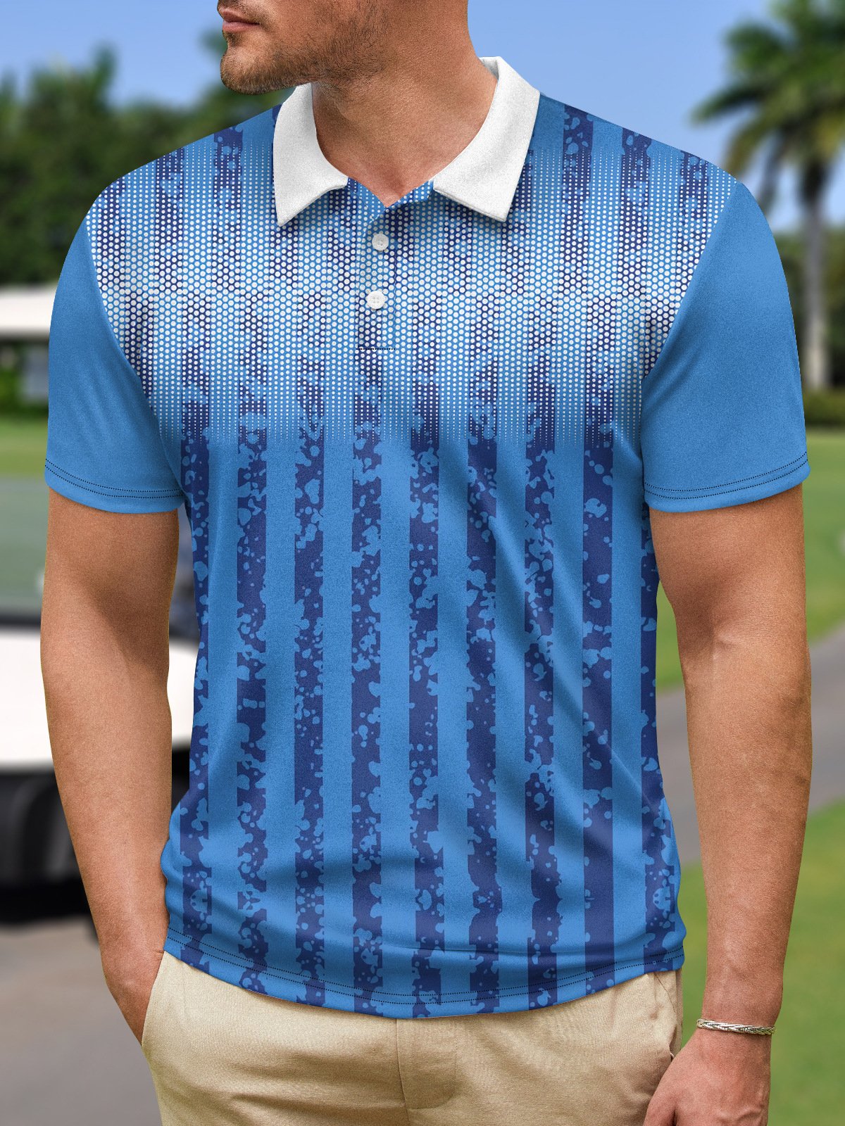 Gradient Polka Dot Button Short Sleeve Golf Polo Shirt