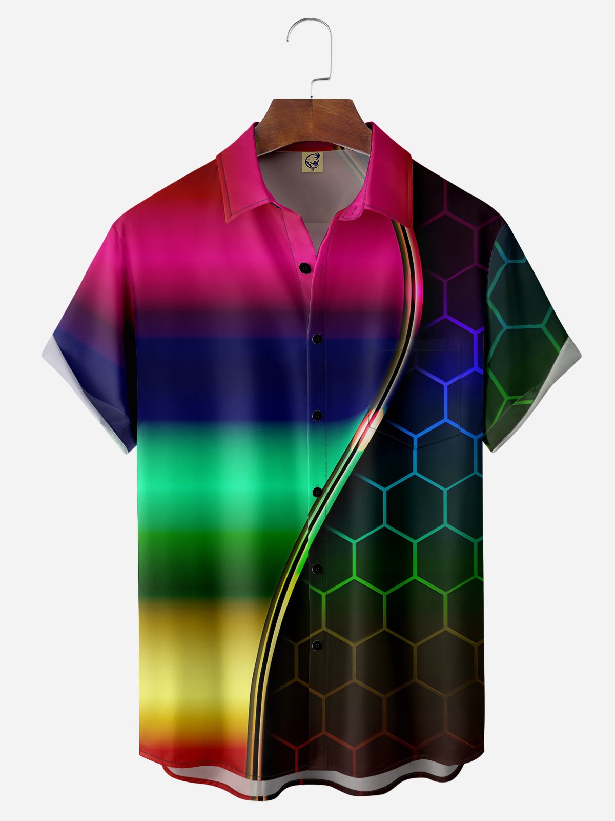Geometric Gradient Chest Pocket Short Sleeves Casual Shirts