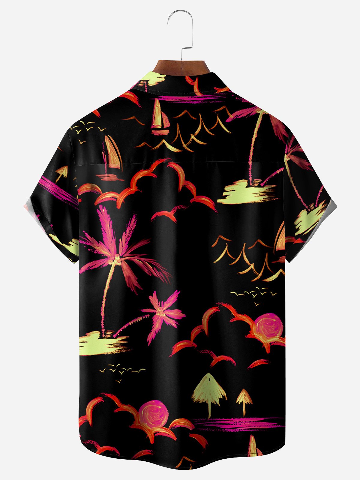 Coconut Tree Painting Chest Pocket Short Sleeve Hawaiian Shirt