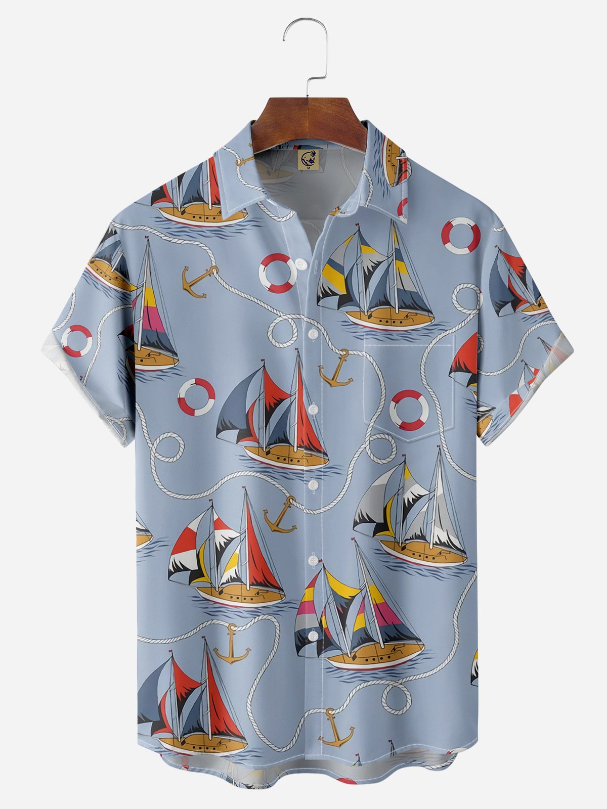 Ocean Sailing Chest Pocket Short Sleeves Hawaiian Shirts