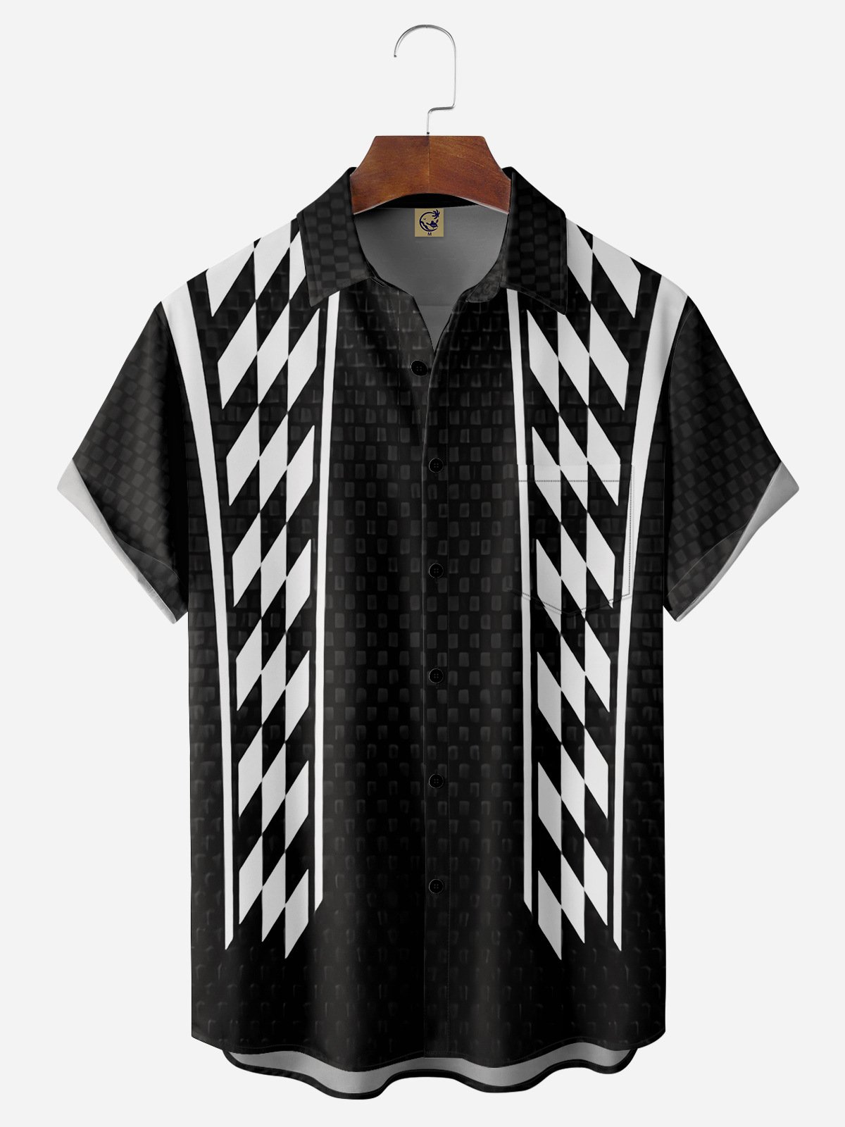 Checkerboard Grid Chest Pocket Short Sleeve Casual Shirt