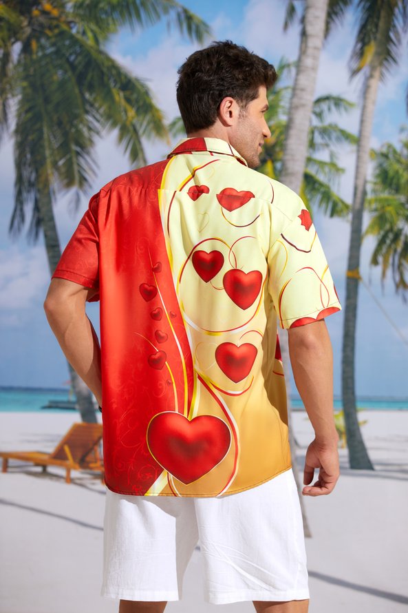 St Valentine‘s Day Heart Chest Pocket Short Sleeve Shirt