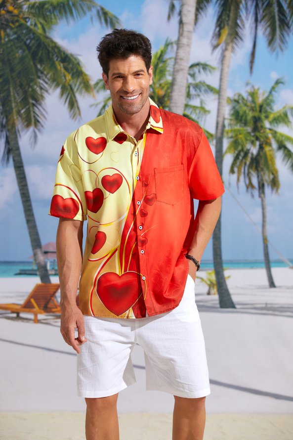 St Valentine‘s Day Heart Chest Pocket Short Sleeve Shirt