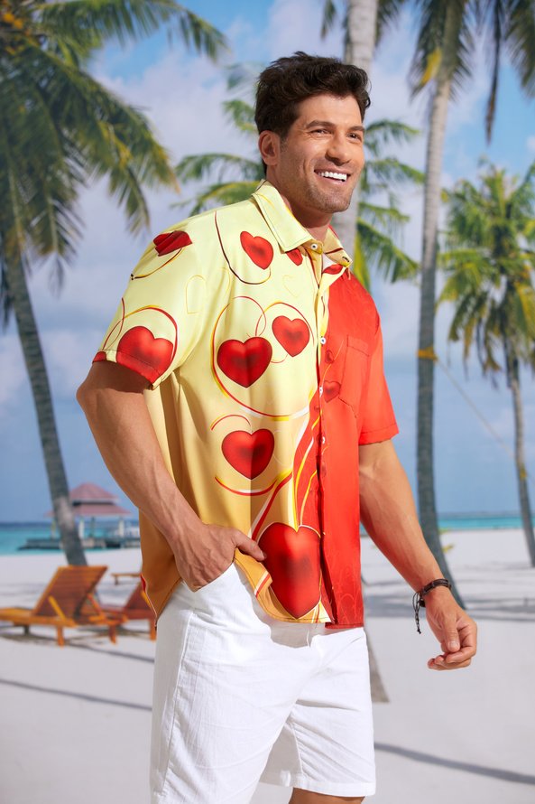 St Valentine‘s Day Heart Chest Pocket Short Sleeve Shirt
