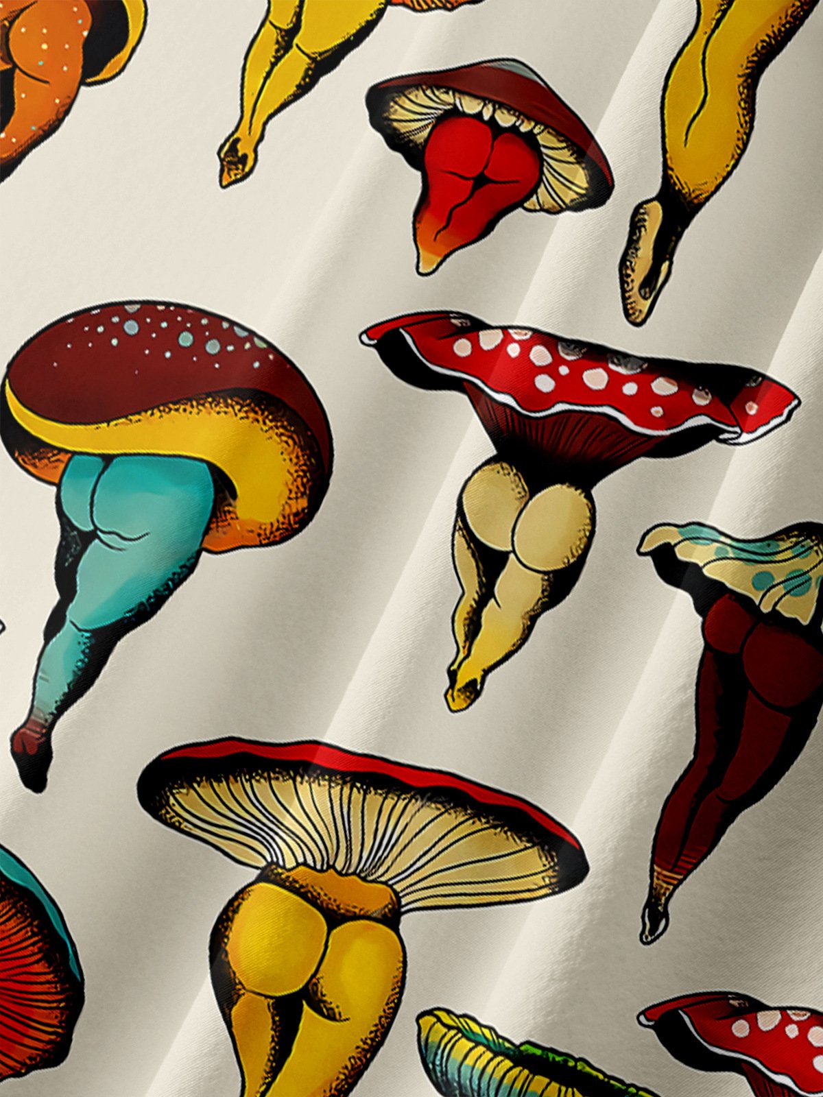 Fun Mushroom Chest Pocket Short Sleeve Casual Shirt