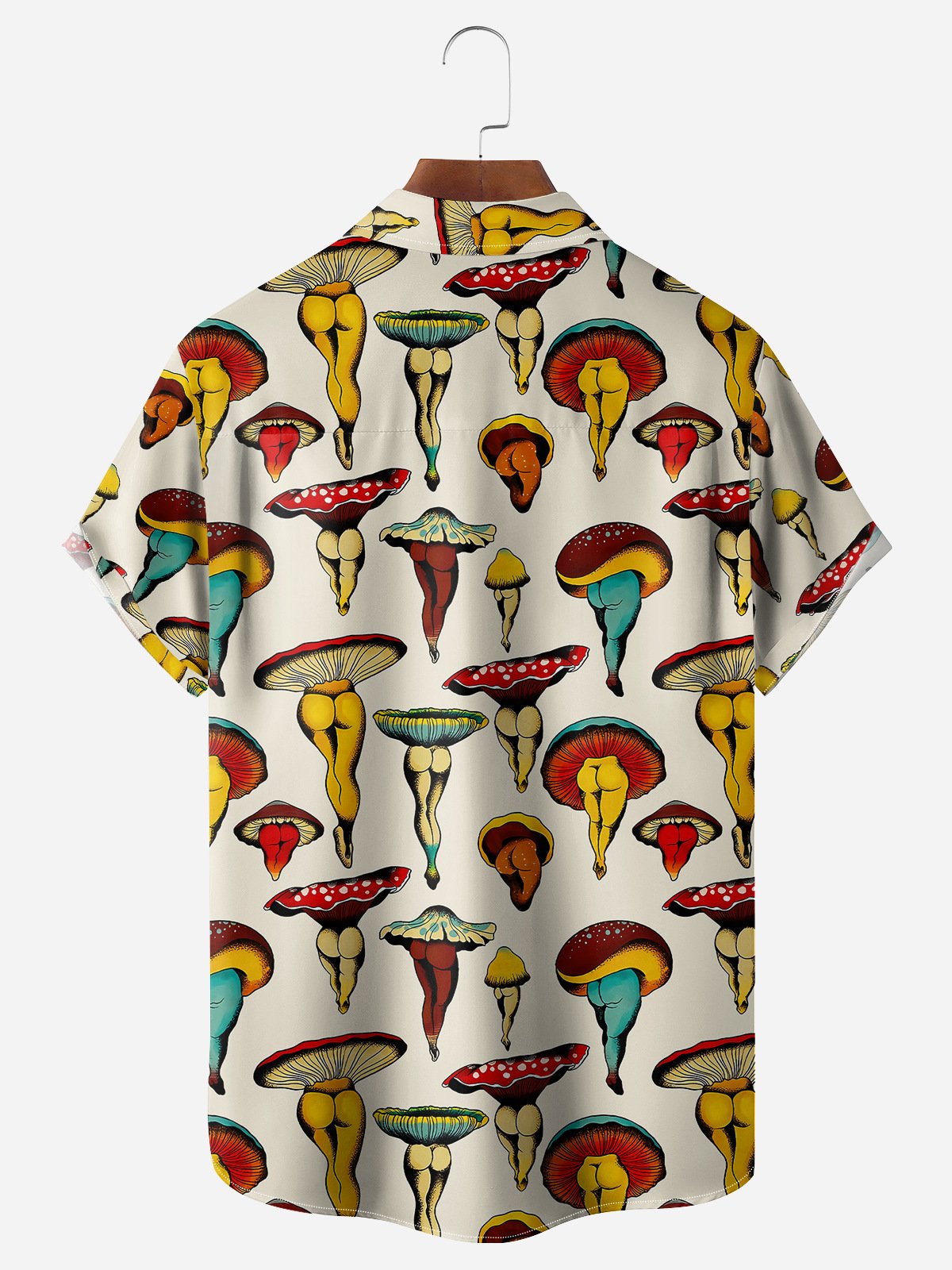 Fun Mushroom Chest Pocket Short Sleeve Casual Shirt | hawalili