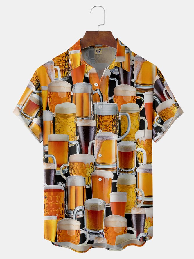 Big Size Beer Chest Pocket Short Sleeve Hawaiian Shirt