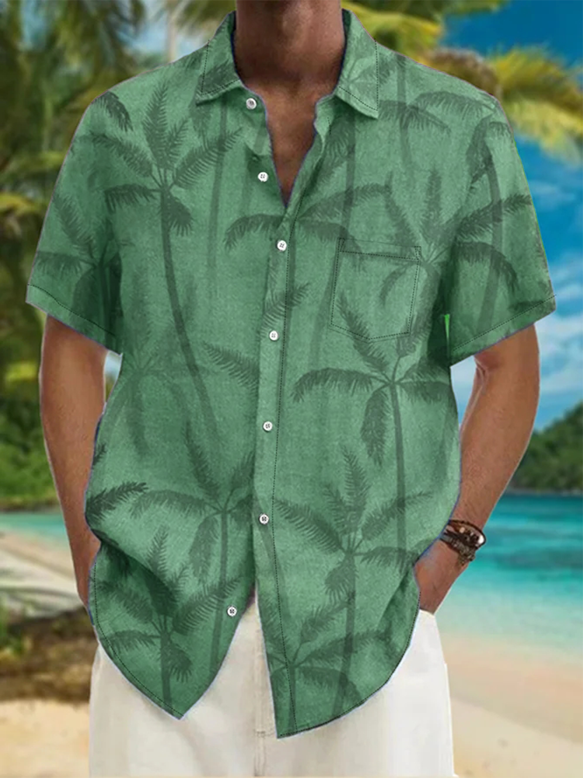 Coconut Tree Chest Pocket Short Sleeve Resort Shirt