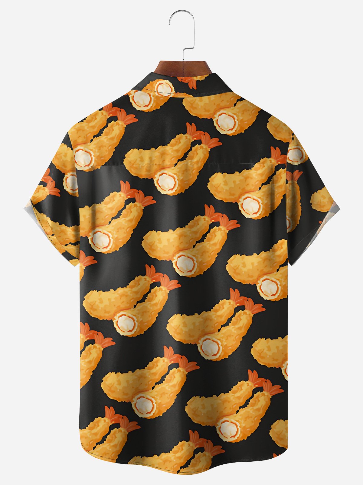 Japanese Tempura Shrimp Chest Pocket Short Sleeve Casual Shirt