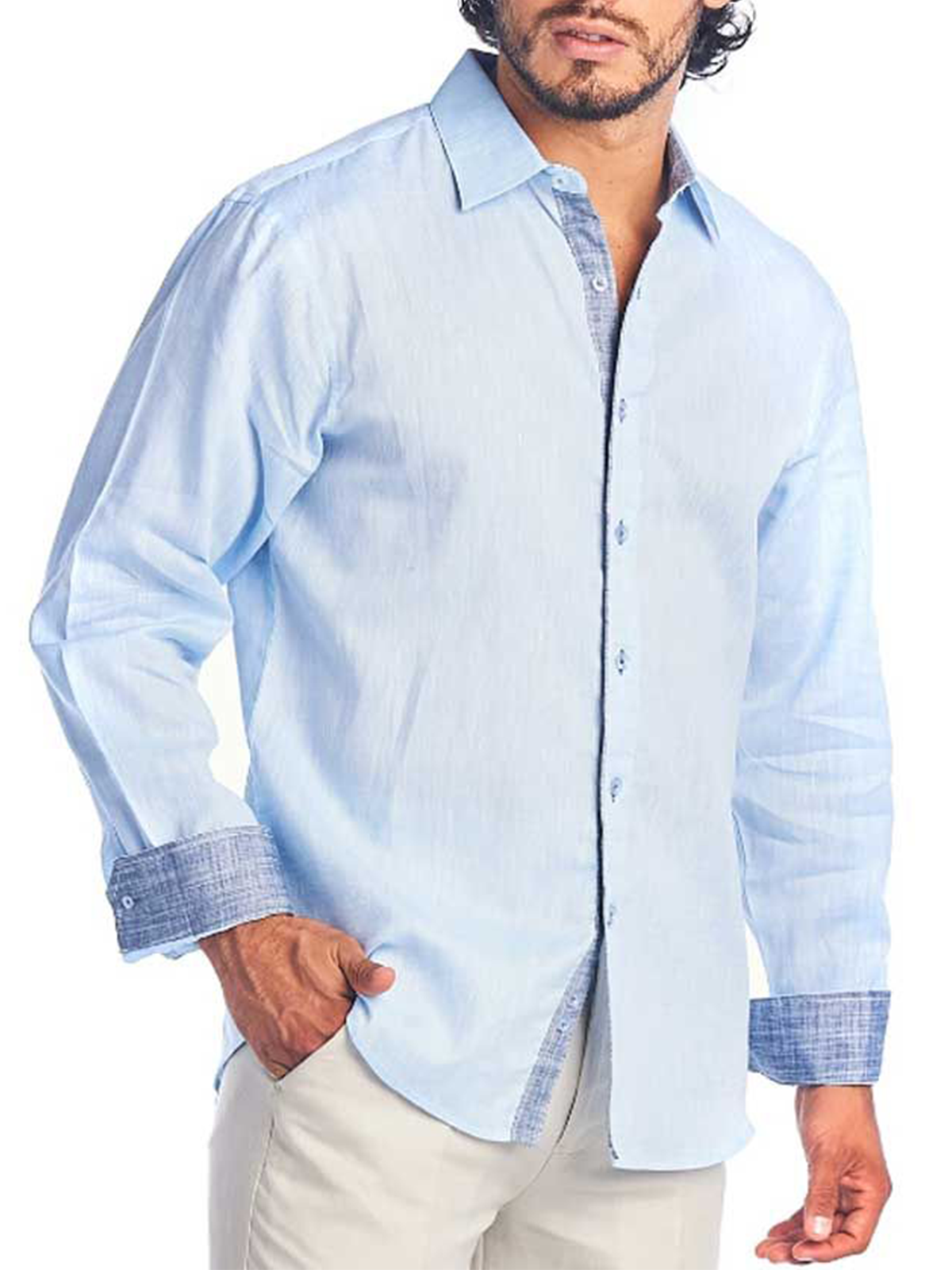 Cotton Color Contrast Long Sleeve Dress Shirt