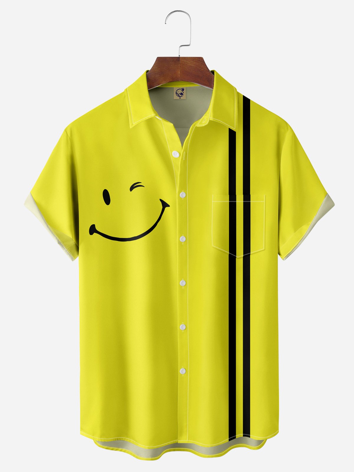 Smiling Chest Pocket Short Sleeve Bowling Shirt
