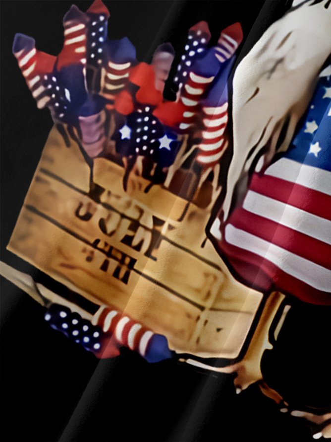 Big Size American Flag Rooster Chest Pocket Short Sleeve Shirt