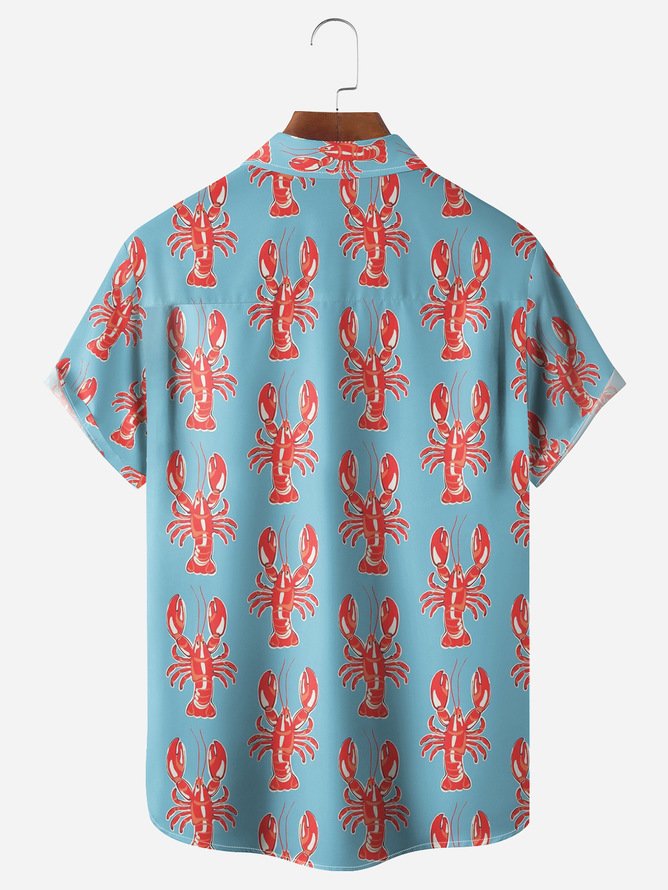 Big Size Lobster Chest Pocket Short Sleeve Hawaiian Shirt