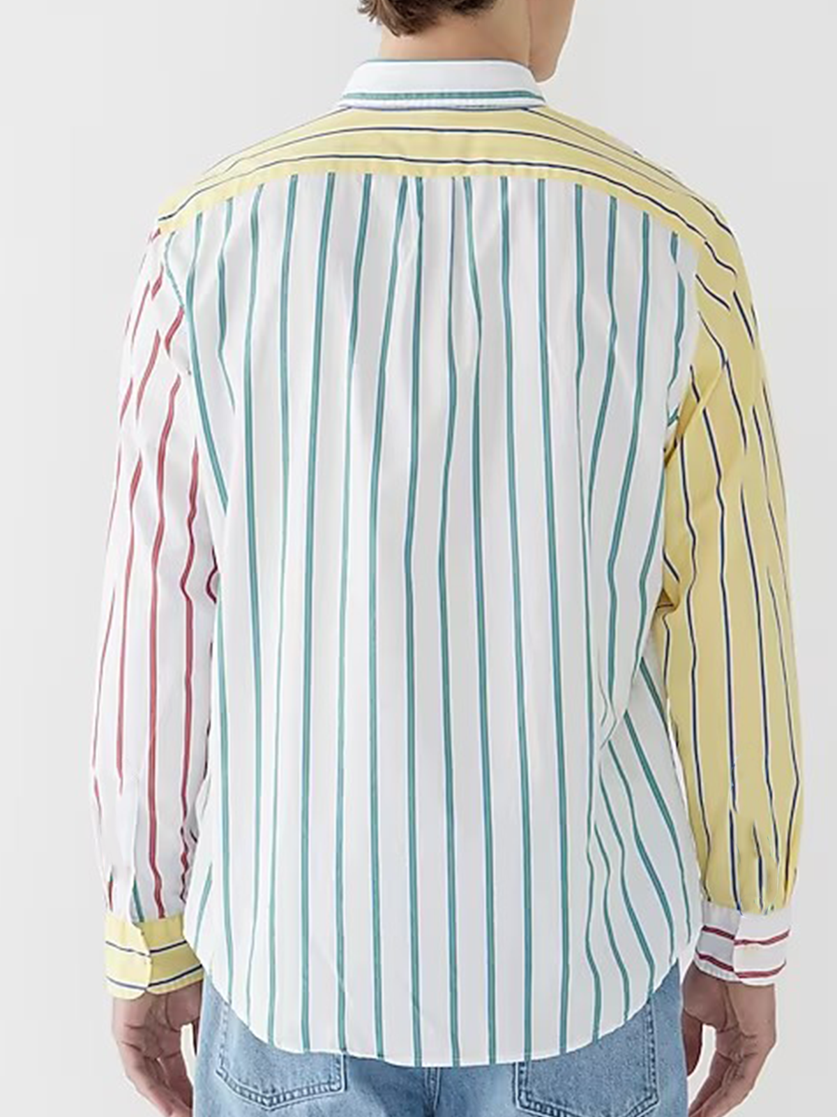 Stripe Stitching Contrast Chest Pocket Long Sleeve Casual Shirt