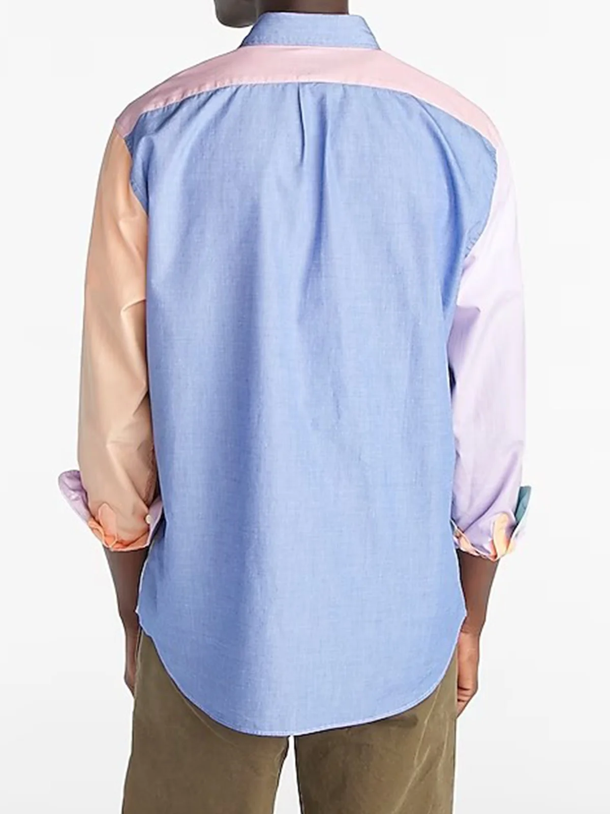 Stitching Color Contrast Chest Pocket Long Sleeve Casual Shirt