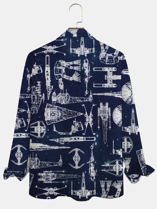 Spacecraft Chest Pocket Long Sleeve Casual Shirt