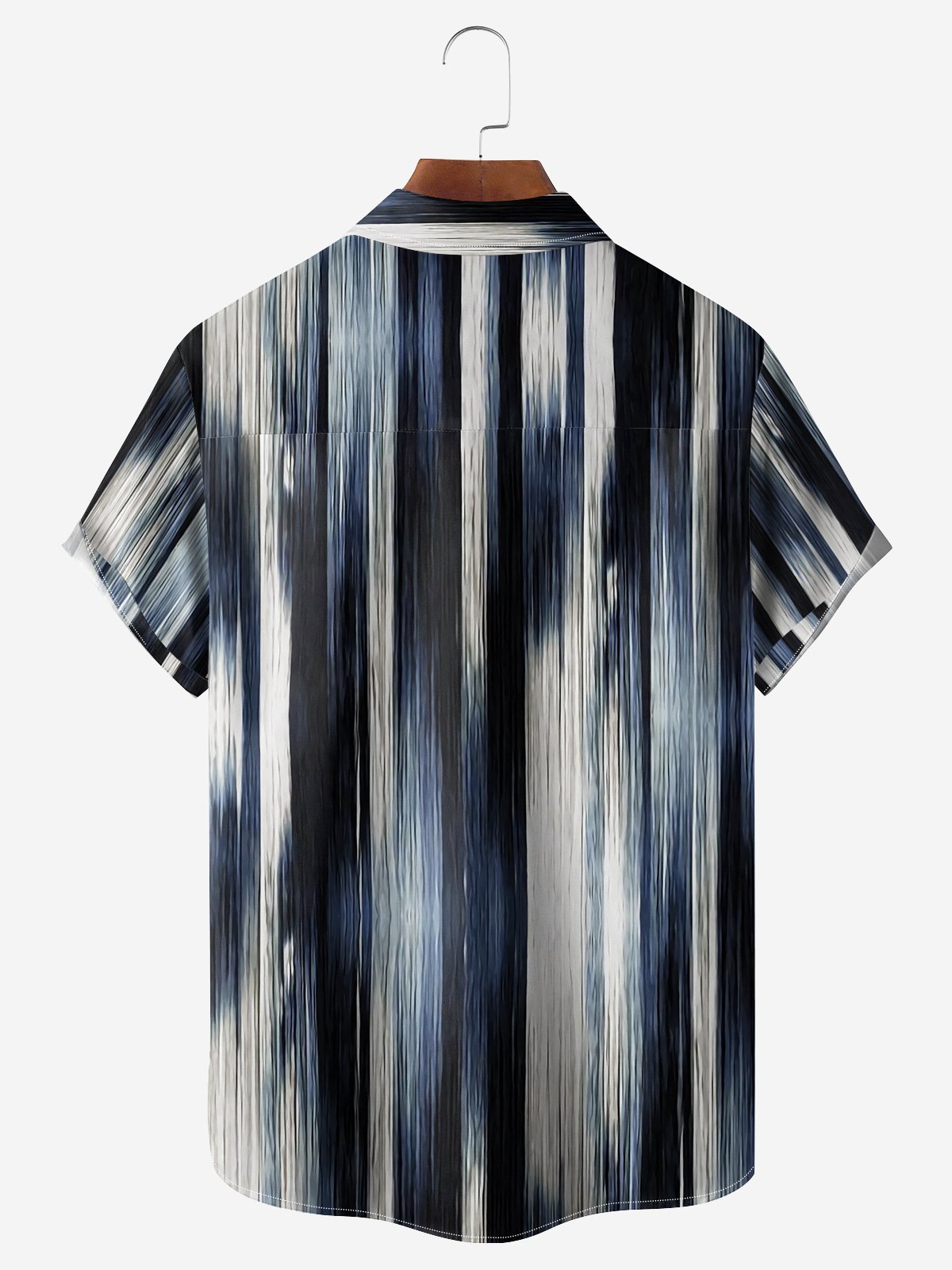 Abstract Gradient Stripes Chest Pocket Short Sleeve Casual Shirt