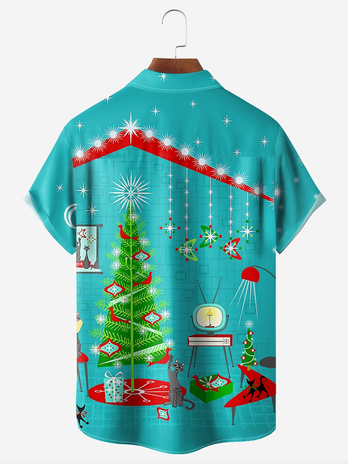 Retro Christmas Chest Pocket Short SleevesCasual Shirt