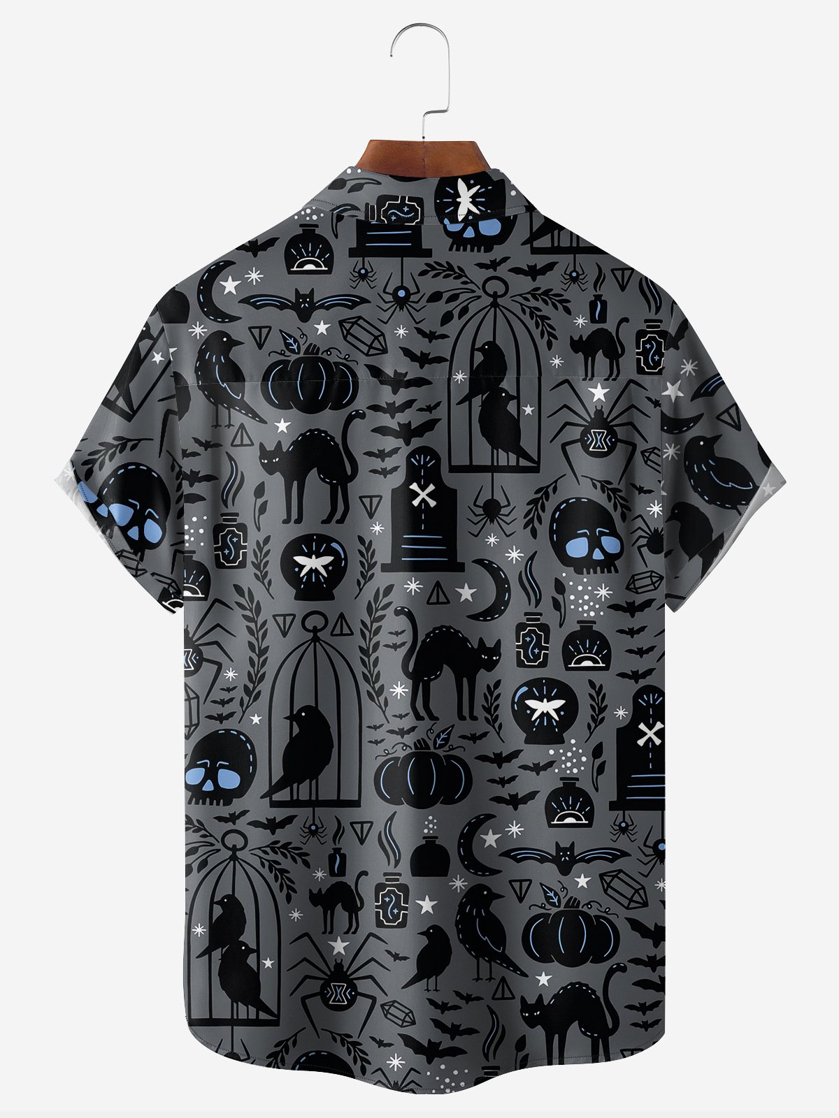 Halloween Cat Chest Pocket Short Sleeve Casual Shirt
