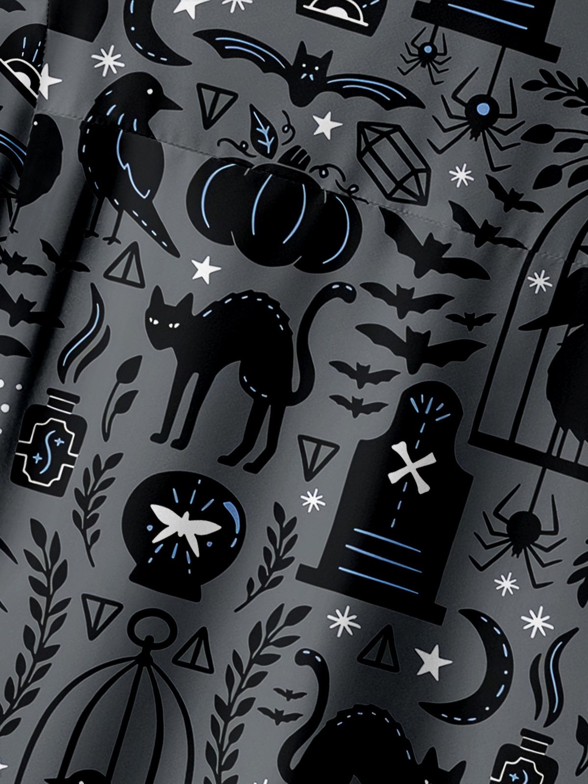 Halloween Cat Chest Pocket Short Sleeve Casual Shirt