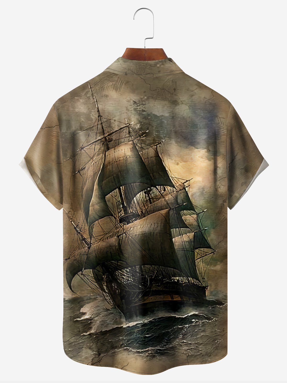 Vintage Sailboat Chest Pocket Short Sleeve Hawaiian Shirt