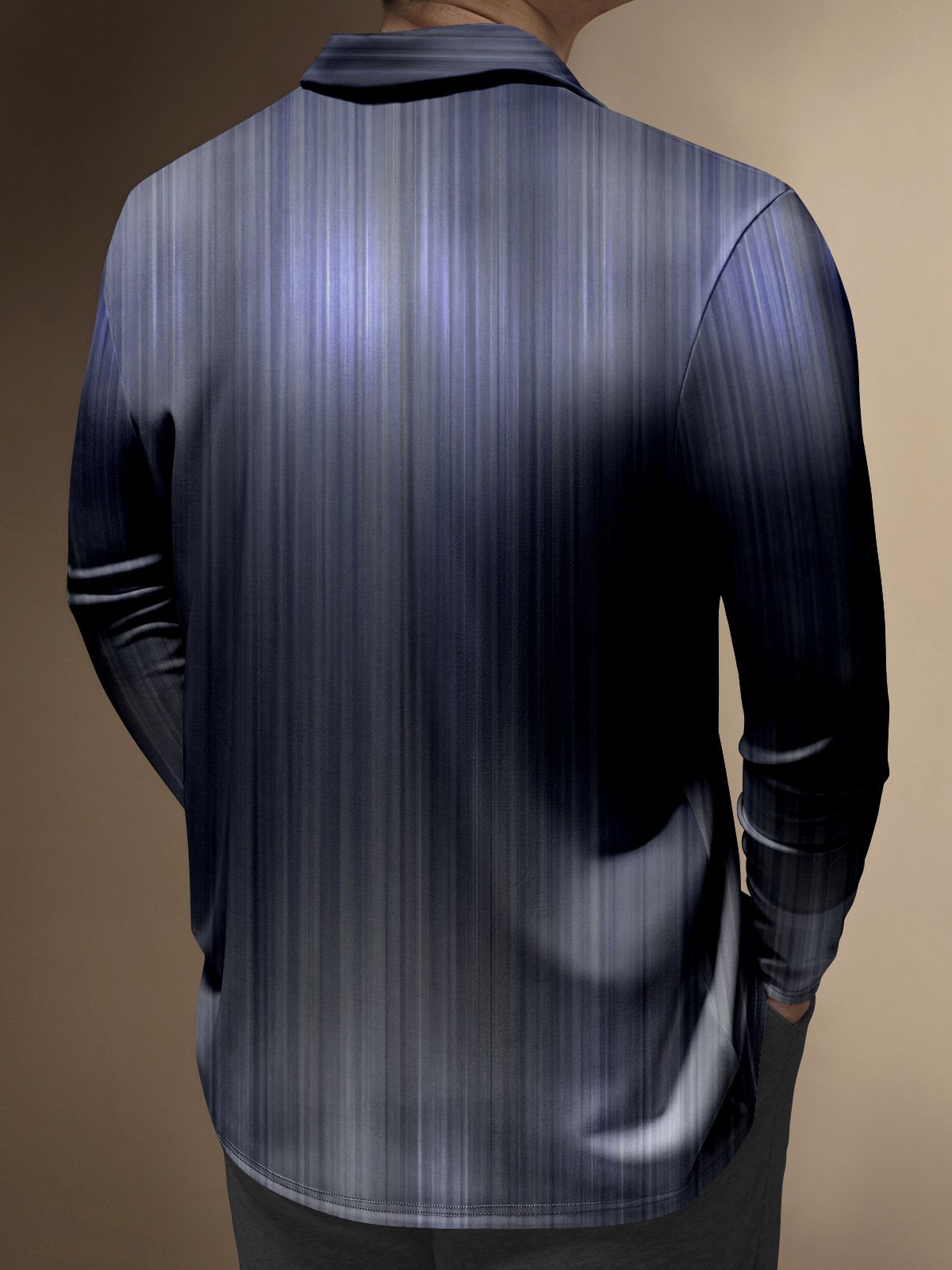 Gradient Striped Zipper Long Sleeve Casual Polo Shirt