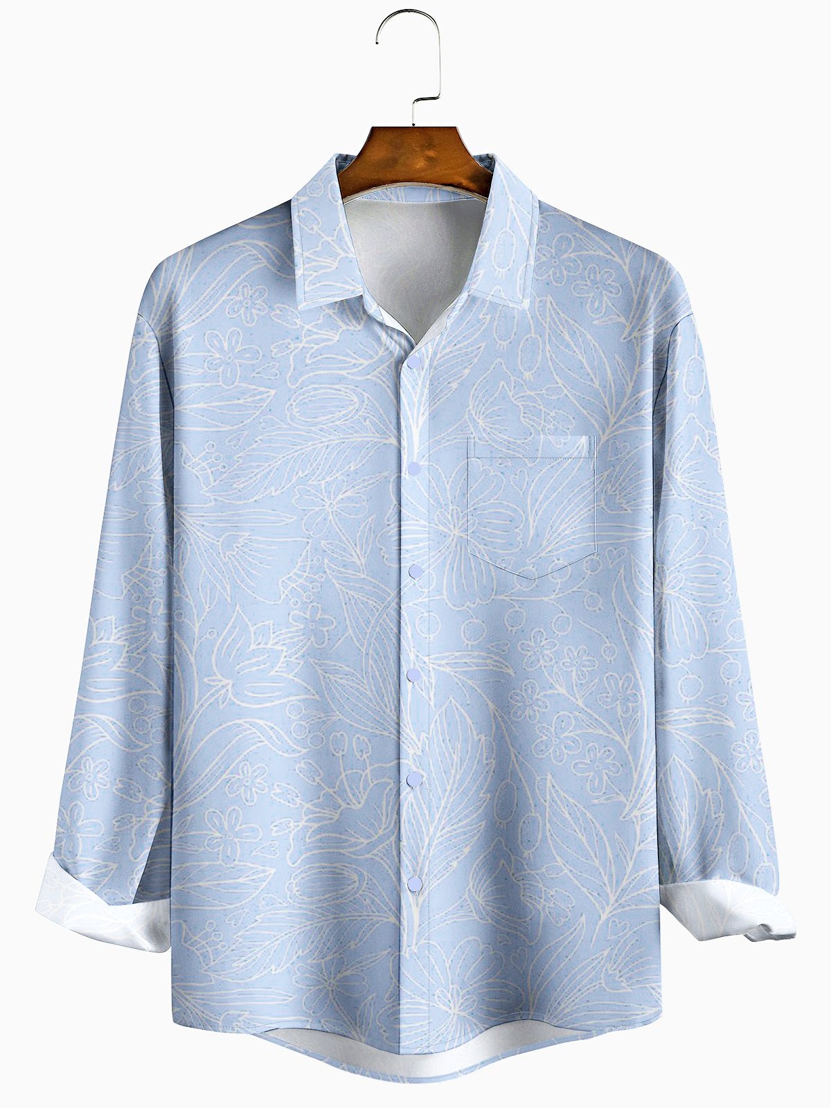 Floral Chest Pocket Long Sleeve Vacation Shirt