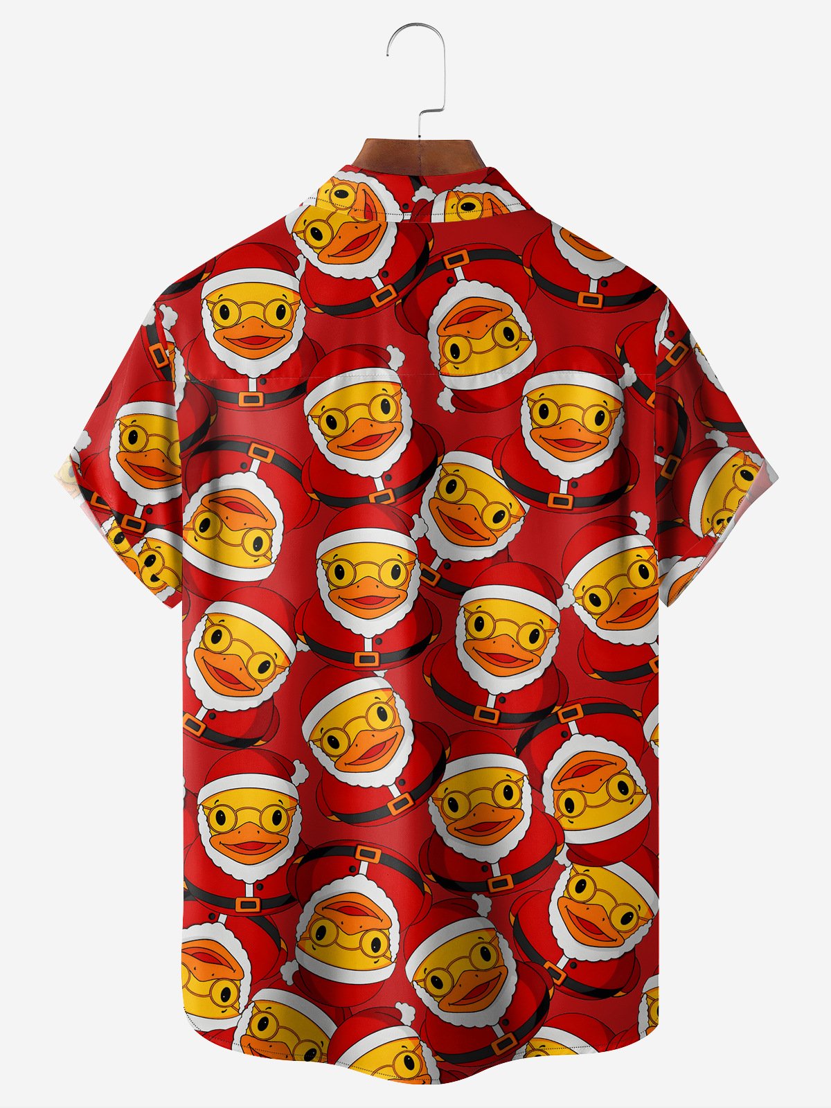 Christmas Yellow Duck Chest Pocket Short Sleeve Casual Shirt