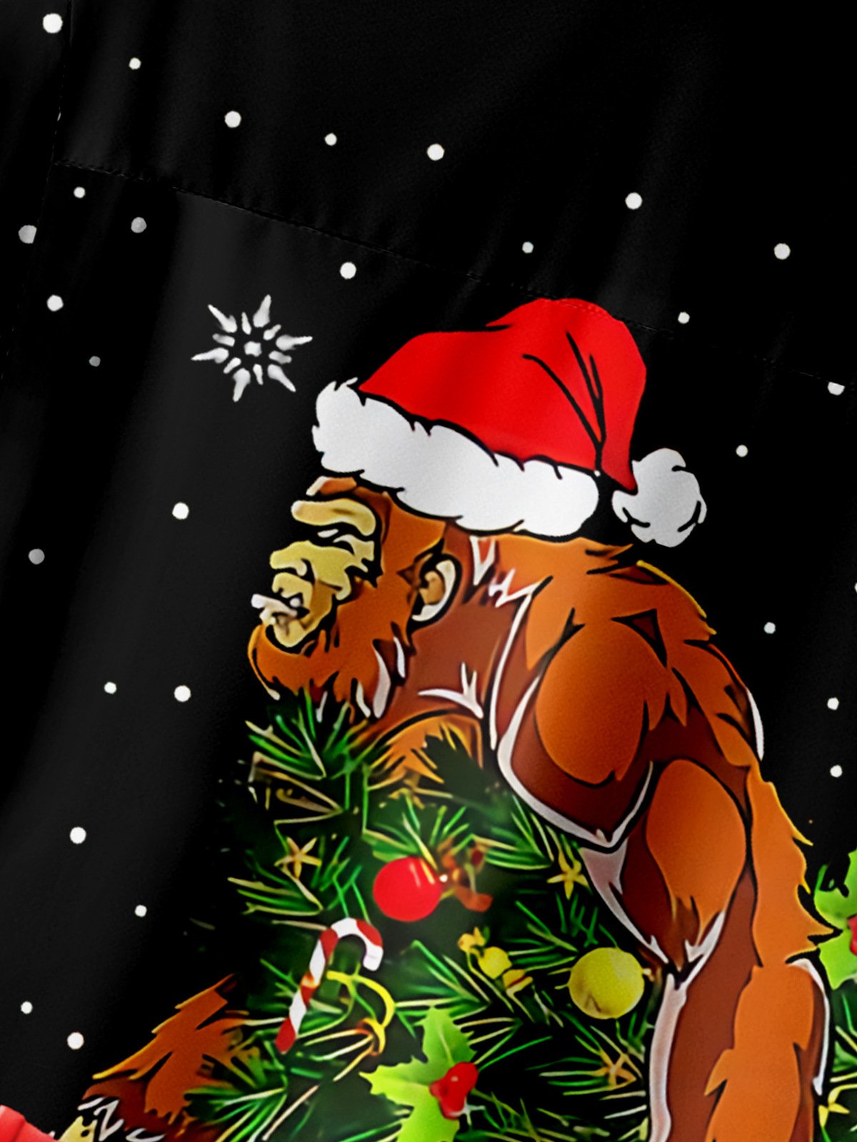 Christmas Bigfoot Chest Pocket Short Sleeve Casual Shirt