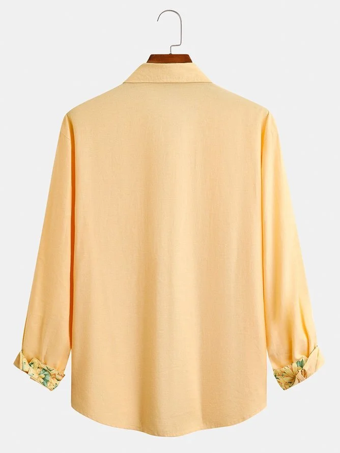 Big Size Cotton Floral Contrast Long Sleeve Shirt