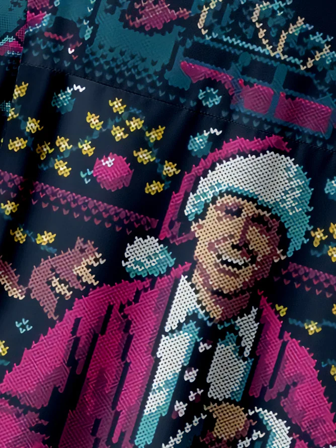 Big Size Christmas Chest Pocket Short Sleeve Casual Shirt