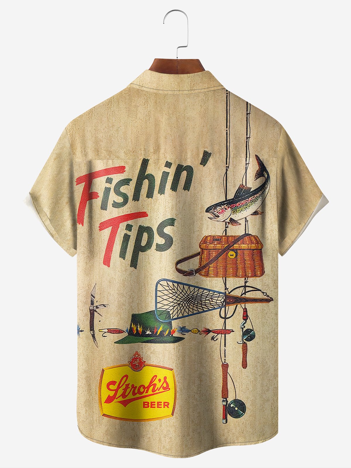 Retro Outdoor Fishing Poster Chest Pocket Short Sleeve Shirt